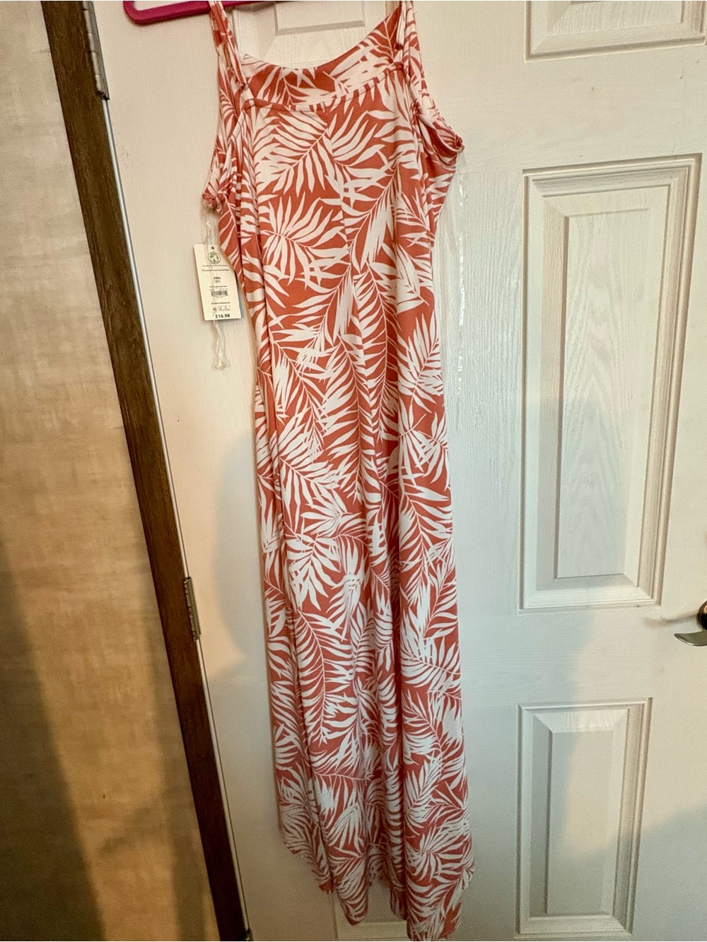 George Coral and White Palm-Print Maxi Dress